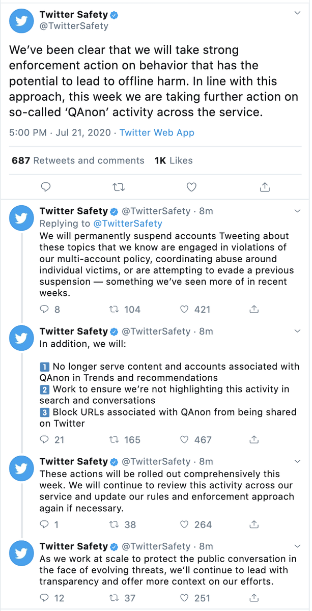 4. Twitter confirms  @oneunderscore__  @BrandyZadrozny's scoop re their broad enforcement action against QaNon accounts.