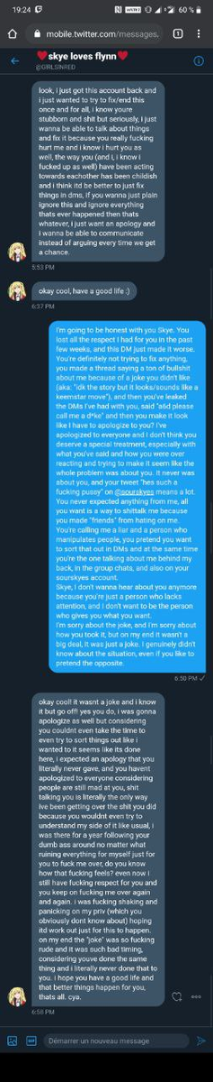 If you don’t believe they are doing it for attention (you can clearly see them venting for gaining followers from that), here’s a simple example for skye with a DM I got with them which they already leaked a while ago (June 2, 2020).