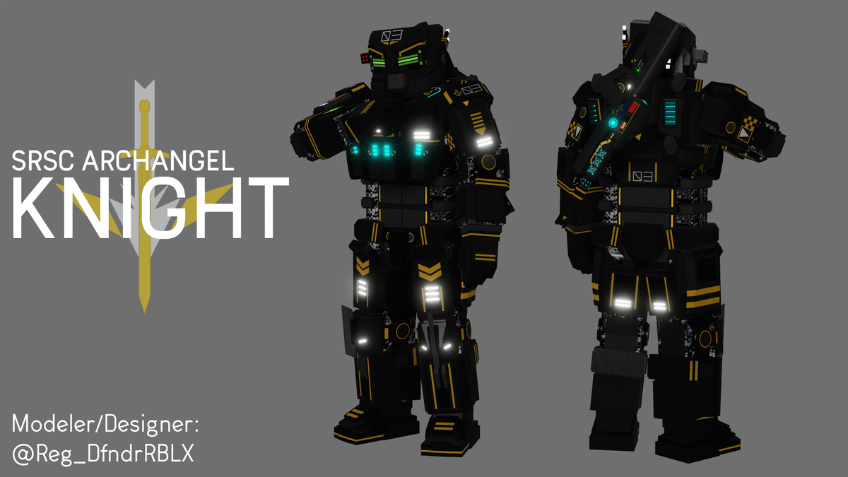 Reg_Dfndr's tweet photo. Finished the SRSC Archangel Knight Armor, and their new rifle, the AAC HAMR. Looks much better now! #RobloxDev https://t.co/mMEuTlRcoh