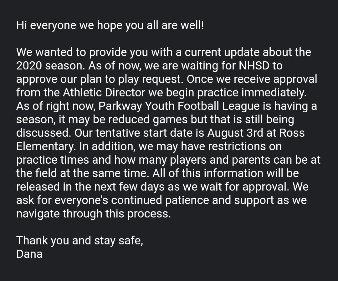 NHYFA_pgh's tweet photo. Season update 7/21/20 https://t.co/8pBwHmwxF9