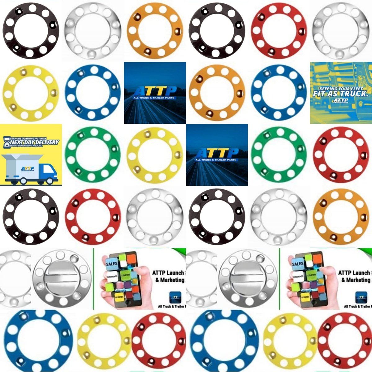 acppartsltd's tweet photo. Within our Online Web Shop we offer a High Quality range of Powder Coated Steel 22.5" Hollow Type Wheel Trims that are available in the following colours to suit many fleet designs... Red, Blue, Yellow, Orange, Black, White, Green...

Visit...
https://t.co/Iw1d7Hlmpr https://t.co/MeVzEEfeVc