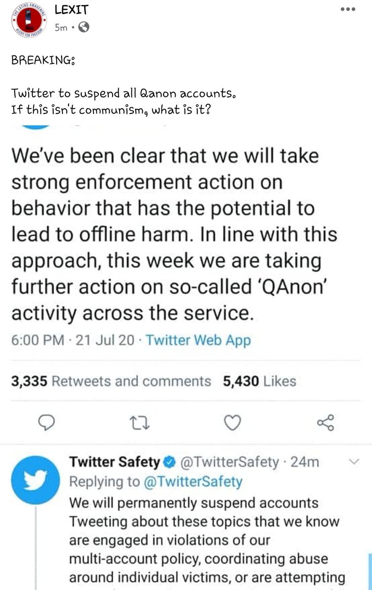 FrankieSi9's tweet photo. To my patriots & the #DigitalSoldiers and #TakeTheOath #qanon #WWG1WGA #GreatAwakening #qresearch #PatriotsFight #ForGodAndCountry #Qflag #GodBlessAmerica #lexit #BLEXIT @elenochle, the banning has started https://t.co/OuHSu0hP27