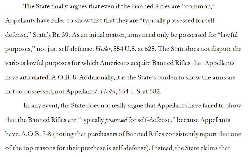 "In any event, the State does not really argue that Appellants have failed to show that the Banned Rifles are 'typically possessed for self-defense'... Instead, the State claims that Appellants 'offered no evidence' to show the Banned Rifles 'are commonly used for self-defense.'"