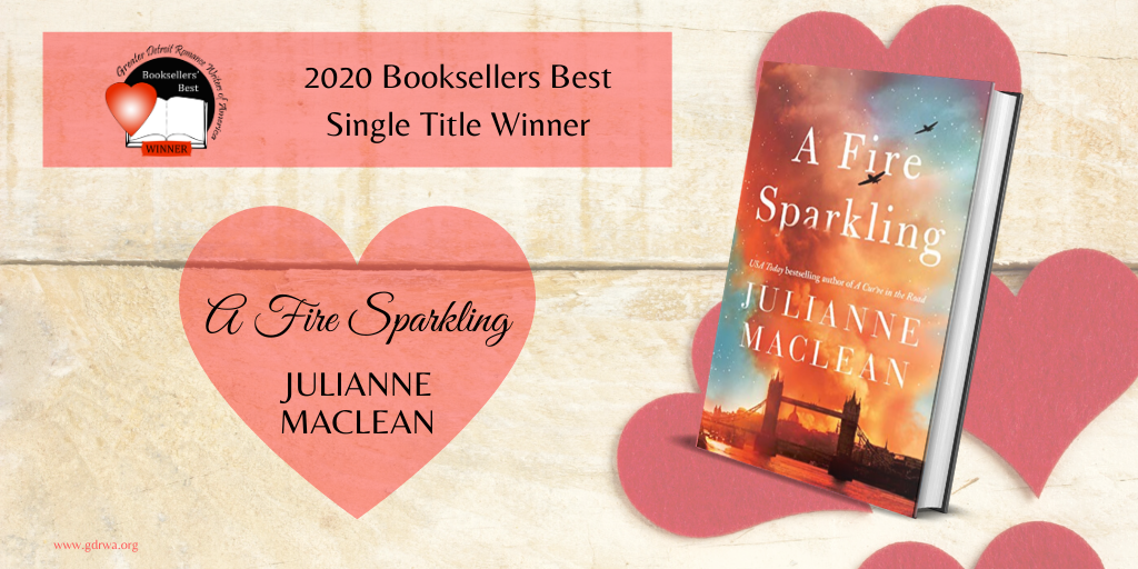 GDRWriters's tweet photo. In Single Title with Strong Romantic Elements, our Winner is... Julianne MacLean with "A Fire Sparkling." #2020BestBookAward #GDRWA #SingleTitle https://t.co/rKhqCsrMAu