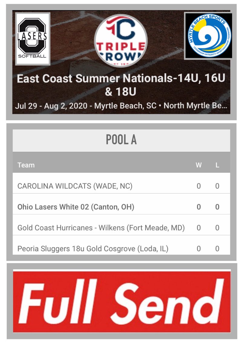 LasersGambone's tweet photo. @LasersWhite02 Taking our 🥎 talents to the @TCSFastpitch East Coast 18U Summer Nationals @grandparkmb Visualize Your Climb to the Top, Take Responsibility for the Focus and Energy You Bring! -scheduled times coming soon! https://t.co/Ew8HgYMuLe