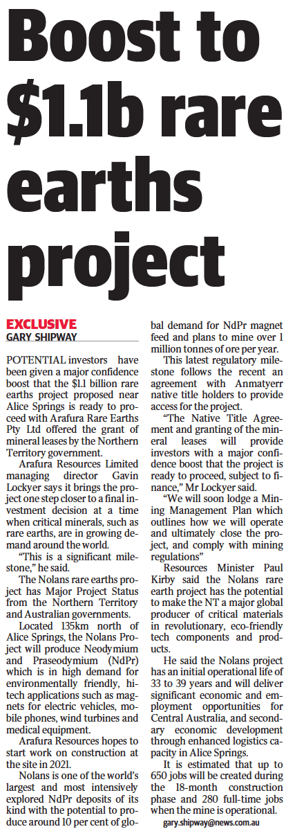 ARULtd's tweet photo. Boost to $1.1b rare earths project $ARU #Arafura #NdPr #phosacid #criticalminerals #development #milestone #investment #enabler @TheNTNews @NthAust https://t.co/K8PjPj0QBw