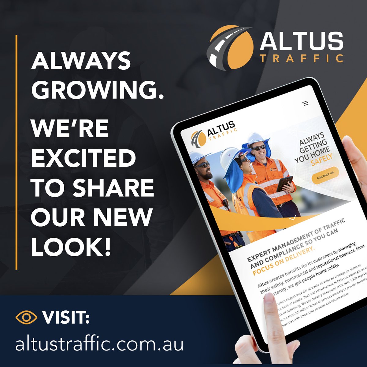 Delighted to reveal our new logo, website and visual branding with huge thanks to the talented 
<a href="/lunchboxcreativ/">Lunchboxcreative</a>
 Visit us at altustraffic.com.au to see our new look. #trafficmanagement #engineering #events #training #gettingyouhomesafely