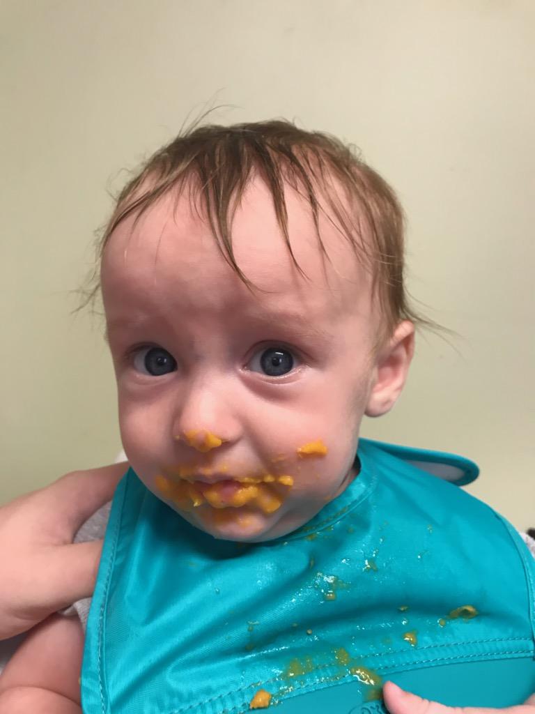 ohitex's tweet photo. Nugget Nico wasn't sure about his sweet potatoes at first but then all good here Dad. #Little3 #NuggetNico #NannysBoy https://t.co/NjzyhDFDYW