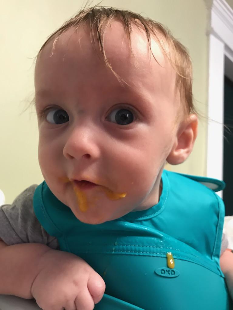 ohitex's tweet photo. Nugget Nico wasn't sure about his sweet potatoes at first but then all good here Dad. #Little3 #NuggetNico #NannysBoy https://t.co/NjzyhDFDYW