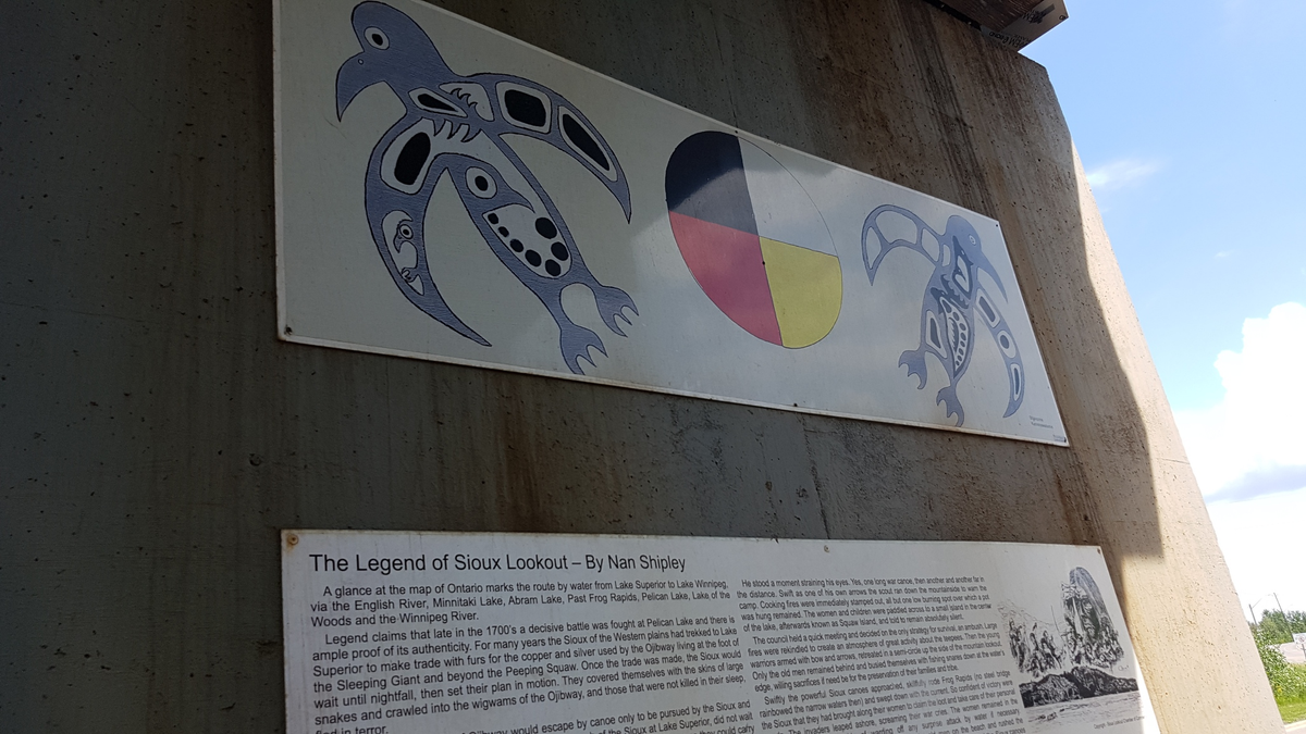 The town's name comes from a legendary battle bw the Ojibway and Sioux, after the Sioux chased the Ojibway west from Lake Superior. After many close escapes, the Ojibway regrouped here and used the elevated outlook to spot the advancing Sioux and lay a devastating trap.