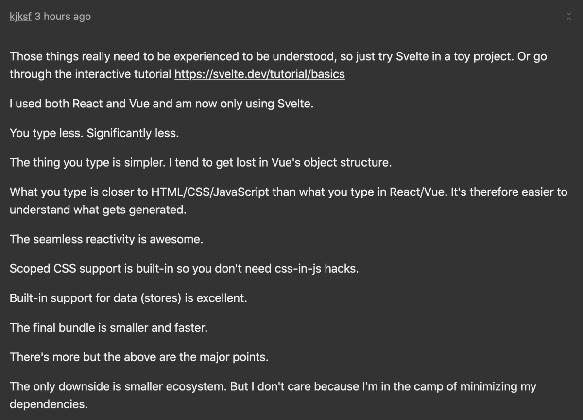 even hacker news likes svelte hn.svelte.dev/item/23907383