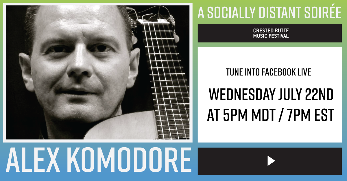 TOMORROW. Join us digitally on our Facebook for our final Socially Distant Soirée before our 2020 season begins! Tune in at 5pm MDT to enjoy a performance by Alex Komodore.