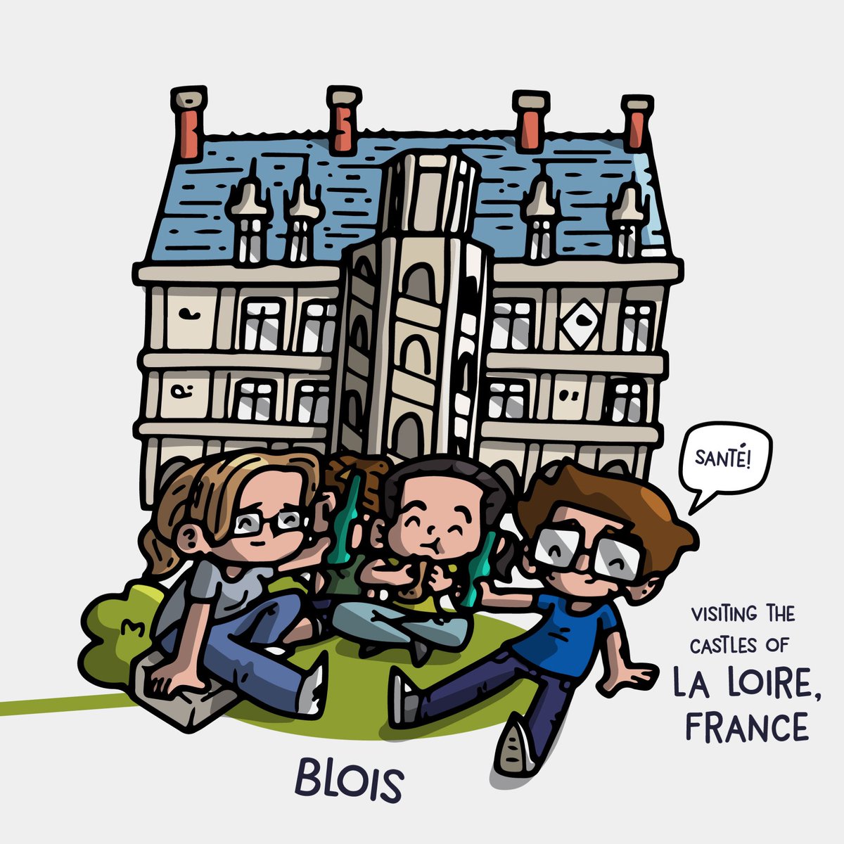 Another old #traveltoon from France. This happened in 2007, and my wife and I just realized we were both in France on those same dates!
.
.
#travel #france #laloire #chenonceau #ambois #blois #castles #castlesoffrance #french #illustrator #illustrationartists #draw #drawings