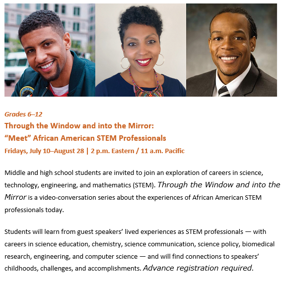 DrChrisSTEM's tweet photo. Students, join the National Museum of African American History and Culture on Friday July 24, 2020 at 2pm for the last interview of July, as we hear from science communicator and educator @FascinateSci. 

Register: https://t.co/VM8Ui5ZOKJ https://t.co/KUgnkUSies
