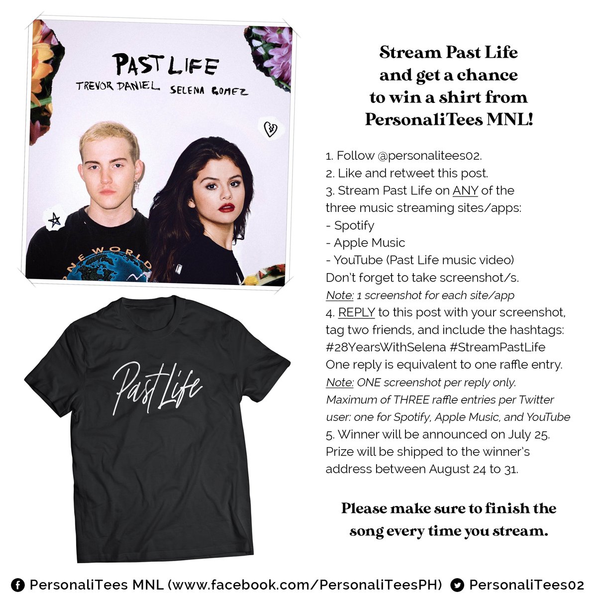 madeformoreph's tweet photo. Happy #28YearsWithSelena! 💖

#StreamPastLife and get a chance to win a shirt from us. 🥰 https://t.co/U6AqbWF2Cl