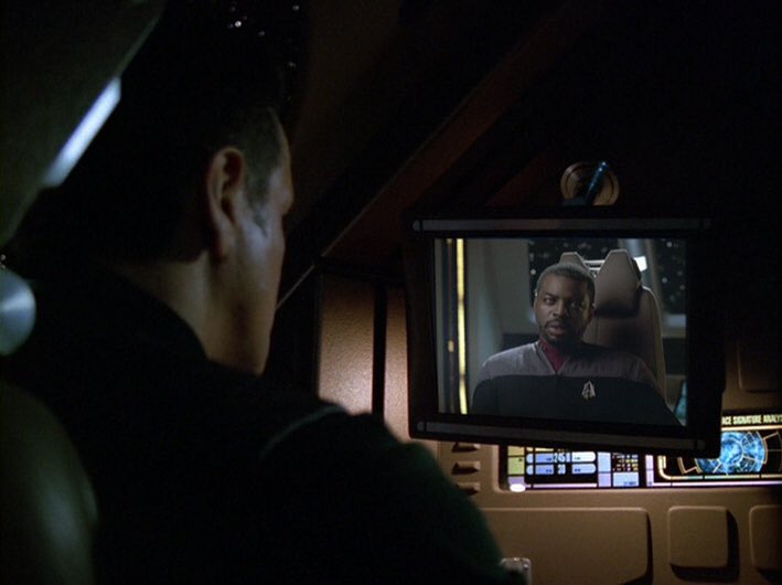CHAKOTAY: You know I can't do that. 
LAFORGE: And you know I have to try to stop you. 
CHAKOTAY: Yes, I know. Good luck. 
LAFORGE: Same to you.  

Captain LaForge’s scene in “Timeless” is short, but it was a nice choice to make him understanding instead of a total dick. #StarTrek