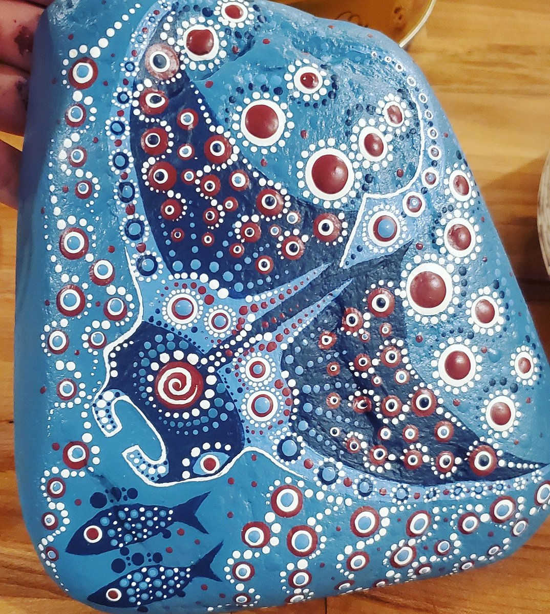 Skyskipper002's tweet photo. took me all day, but i did it! #artistsoftiktok #macostaillustration #rockpainting #mantaray #ocean #fish #dotart #texas #austin #cedarpark #roundrock https://t.co/rYiW90UfZk