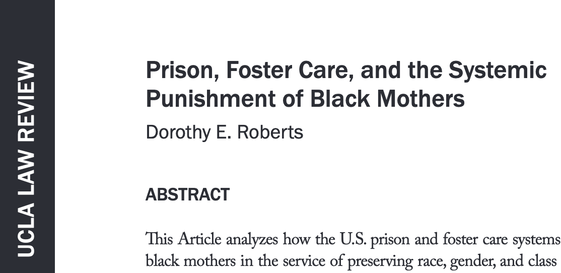 591/ "The turn to a punitive foster care approach is justified by stereotypes of black maternal unfitness. For example... Social workers often assumed that African American parents had substance abuse problems without making similar assumptions about white parents."