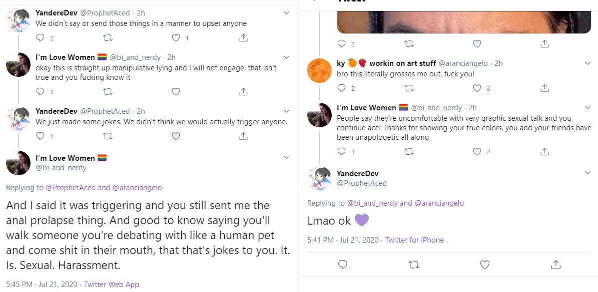 Update - another person to add to this: @/ProphetAcedAgain, just block themcw // more sexually charged tweets in these screenshots.It's disturbing that they think fanart of an anime character is worse than what they're doing.