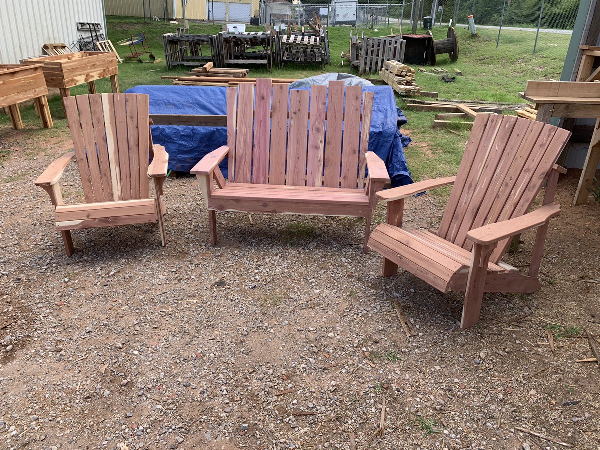 Freshly made for customers. Adirondack chairs and Cape Cod bench. #cedarfurniture #outdoorpatio #custommade #localokc