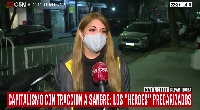 aleberco's tweet photo. 🗣️ "La ley  sigue permitiendo este trabajo que toma a las apps como intermediarias, que no lo son, y nos piden más requisitos para poder seguir trabajando, o sea más gastos", María Fierro en Brotes Verdes🌱 

Ahora en 📺 @C5N |#CapitalismoDelivery |📲 https://t.co/9Nx5gBTS6D https://t.co/Mh3mlnJKu1