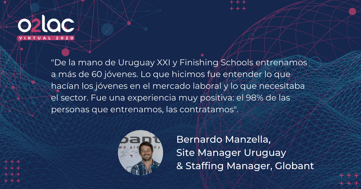 connectamericas's tweet photo. Una frase de Bernardo Manzella, Site Manager Uruguay &amp; Staffing Manager, Globant @bernuska con la que nos quedamos tras el panel "Talento para exportar servicios: los casos de Uruguay y de Chile".  

#O2LAC2020 https://t.co/rV2IsLFTTQ https://t.co/9sBgfHjFYb
