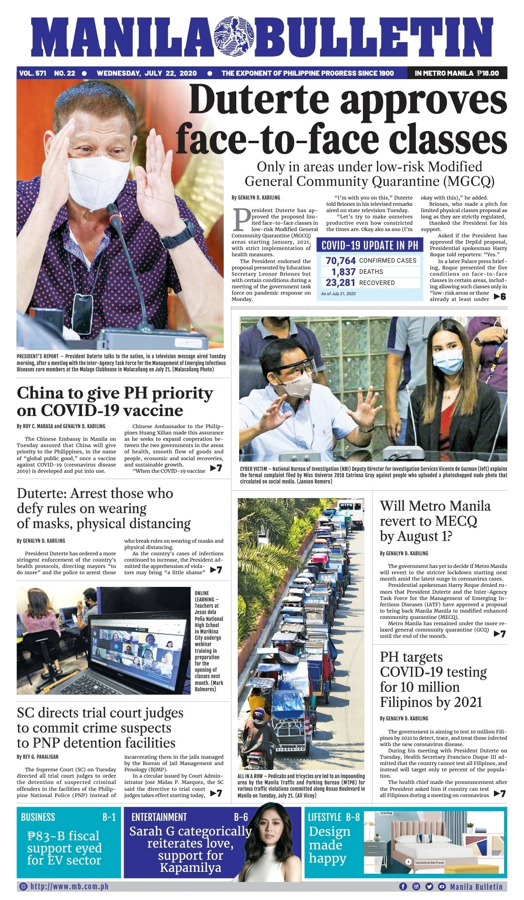 Manila Bulletin News On Twitter Manila Bulletin Headline For Today 07 22 2020