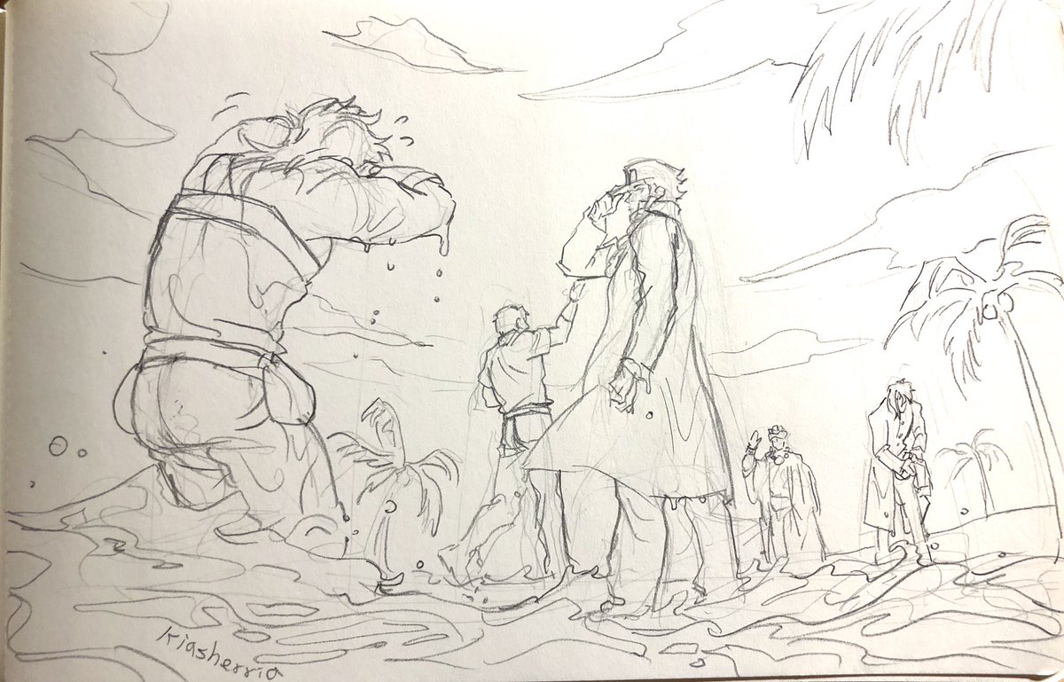 Under the same sea and same sky...
#JJBA
And polnareff def has to find out about Kakyoin's cherry skill at some point...!!