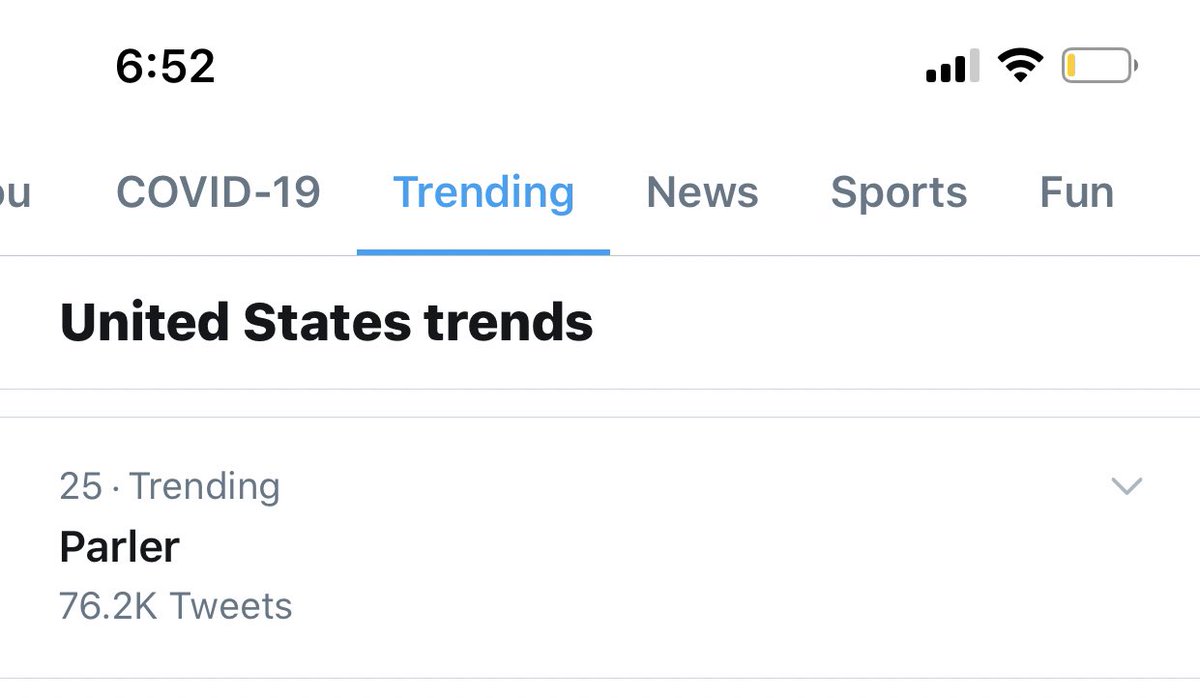 5. Parler (the social media app) is trending because some people are pissed about Twitter’s enforcement action against QaNon accounts.