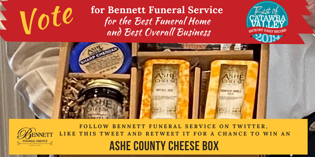 BennettFuneral's tweet photo. Click the link below to vote for Bennett Funeral Service for “Best Funeral Home” and “Best Overall Business”. You can vote once a day.
https://t.co/aw659KeOQ2
The winner of this cheese box will be selected on Friday, July 24th.
#BennettFuneralService https://t.co/8u4a5CEu0P