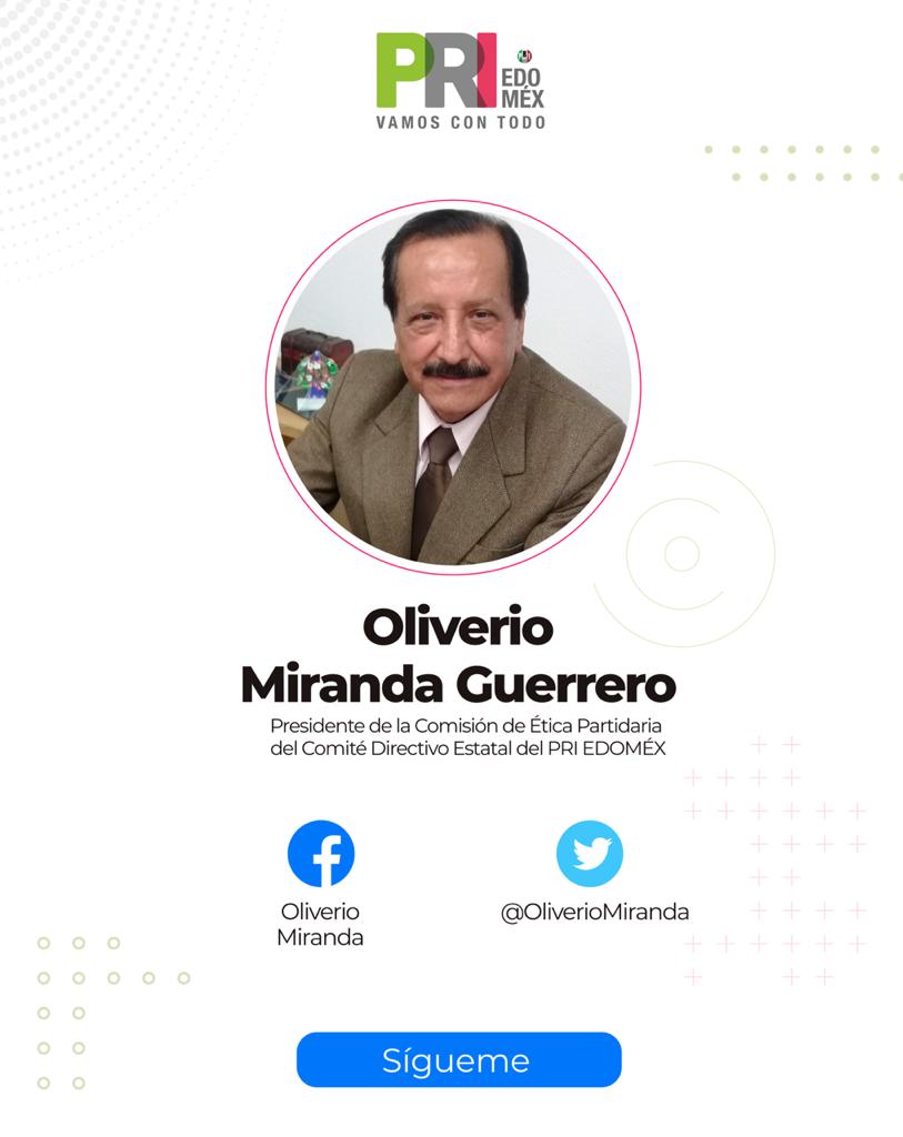 📌Priista por convicción
💬 Siempre ➕ amigos, nunca ➖
✍ Que le vaya bien a 🇲🇽, para que nos vaya bien a todos
🙋🏽‍♂️ Su misión difundir los principios y valores del PRI 🙌
👨 es <a href="/OliverioMiranda/">OliverioMirandaG</a>, Presidente de la Comisión Estatal de Ética Partidaria
Te invitamos a seguirlo🤳
