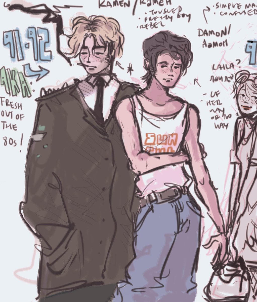 i forgot 2 specify- even though they're minor characters compared to damon and kamen (the guys below), they've a band named Did Not Sleep and they start all their songs with "we're 80s and we're bad". so, here goes jackie, james, and the new order groupie who goes by allaire 