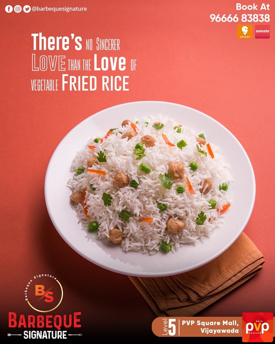 BarbequeSignat1's tweet photo. ππ½ There's no Sincerer Love Then The Love Of Vegetable Fried Rice
π Book At: 96666 83838
#FriedRice #VegetableFriedRice #love #Vegetable
#barbequesignature #bbq #pvpsquaremall #vijayawada #Bookfood #booknow #safetycabins #safetyfirst #PVPSquareMall #PVP https://t.co/Eqi8Gq5jua