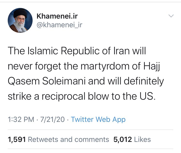 Twitter choked off a tweet by  @realDonaldTrump for saying “There will never be an ‘Autonomous Zone’ in Washington D.C., as long as I’m your President. If they try they will be met with serious force!” But this missile attack threat is ok per the gaslighting hacks who run Twitter.