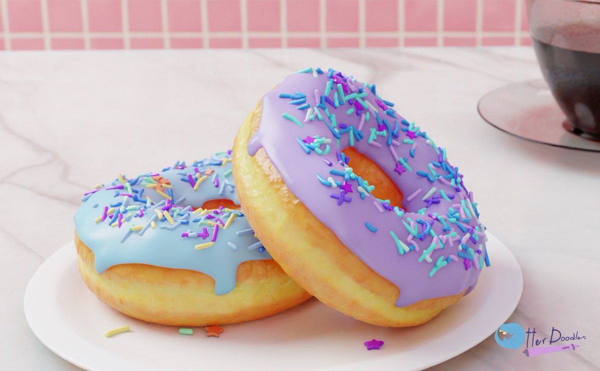 OtterDoodler's tweet photo. Took a deep dive back into 3D the last few days. Itโs been awhile, but following @andrewpprice โs donut tutorial series was really fun and an easy way to get the hang of and switch over to Blender.
Now I just want donuts....
#blendergurututorial #learningnewthings #otterdoodles https://t.co/ACMDs4Odxj