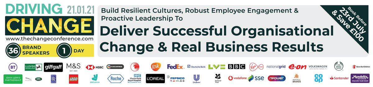 Tomorrow is your last chance to save £100 and join 36 heads and directors of change and HR at The Driving Change Conference in London on 21st January 2021!