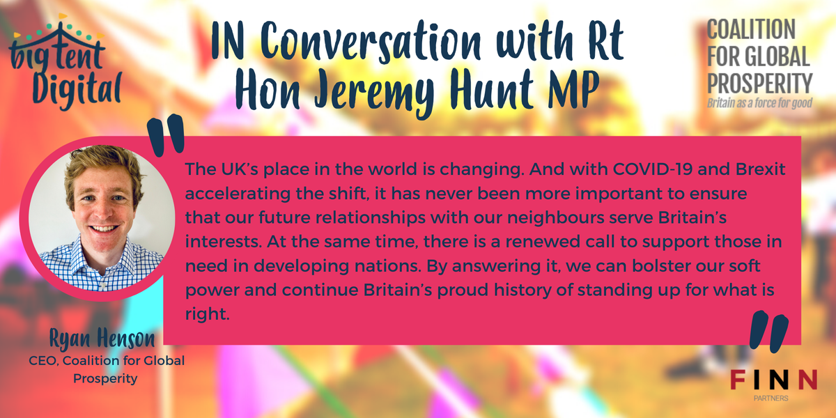 Big Tent digital event TODAY, 3.15pm - IN Conversation with <a href="/Jeremy_Hunt/">Sir Jeremy Hunt MP</a> and @ryanhenson87 and @pollymackenzie. Register now to join the conversation: bit.ly/2CPuwda