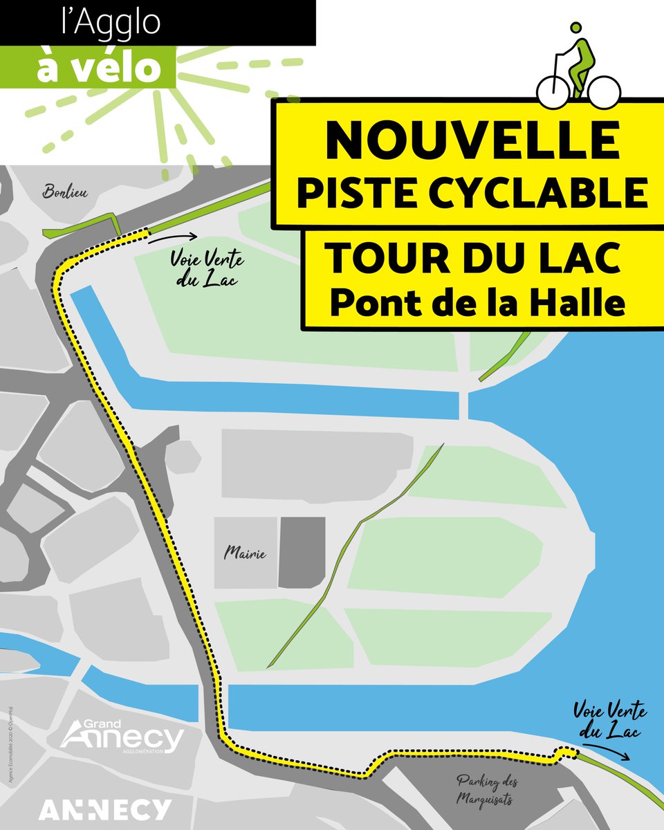 Nouvelle piste #cyclable à #Annecy entre les Marquisats et le Paquier.
🚗 une voie voiture cédera sa place à une piste cyclable 🚲
Cette liaison permettra de relier les deux pistes cyclables du lac. Dès ce WE les cyclistes pourront en profiter.
#coronapiste #vélo
