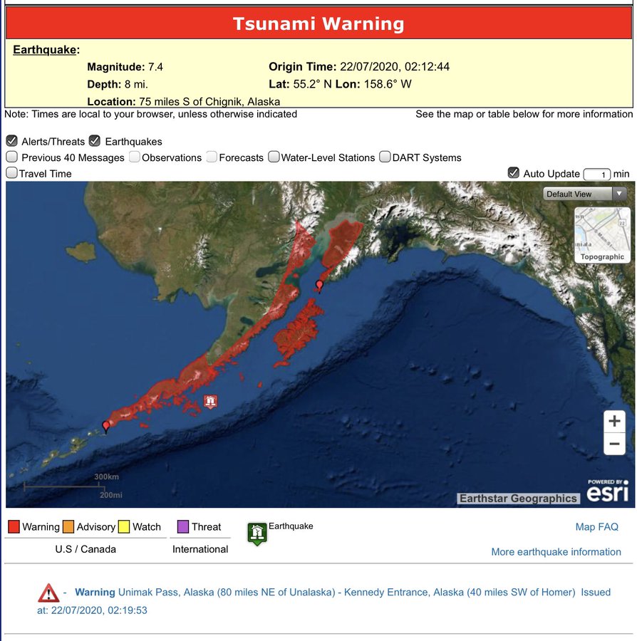 Tsunami impacted areas map. Source:  @tsunamiwatch #UnitedStates  #earthquake  #alert  #warning  #mitigation  #Alaska  #TSUNAMI