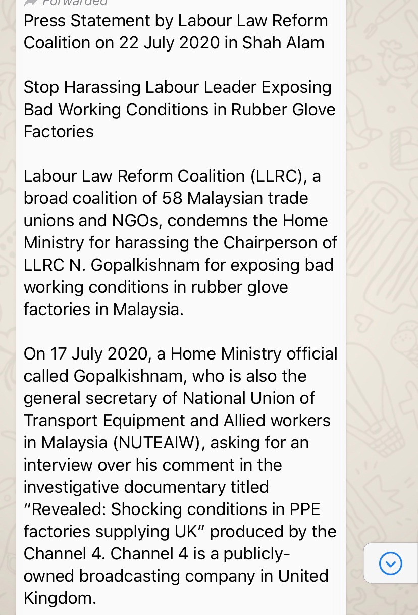 Max Walden Ø¹Ù„Ù‰ ØªÙˆÙŠØªØ± Malaysia S Labour Law Reform Coalition Says A Union Leader Interviewed By Channel4news For Their Investigation Of Rubber Glove Factories Is Being Harassed By Authorities Comes After The Govt