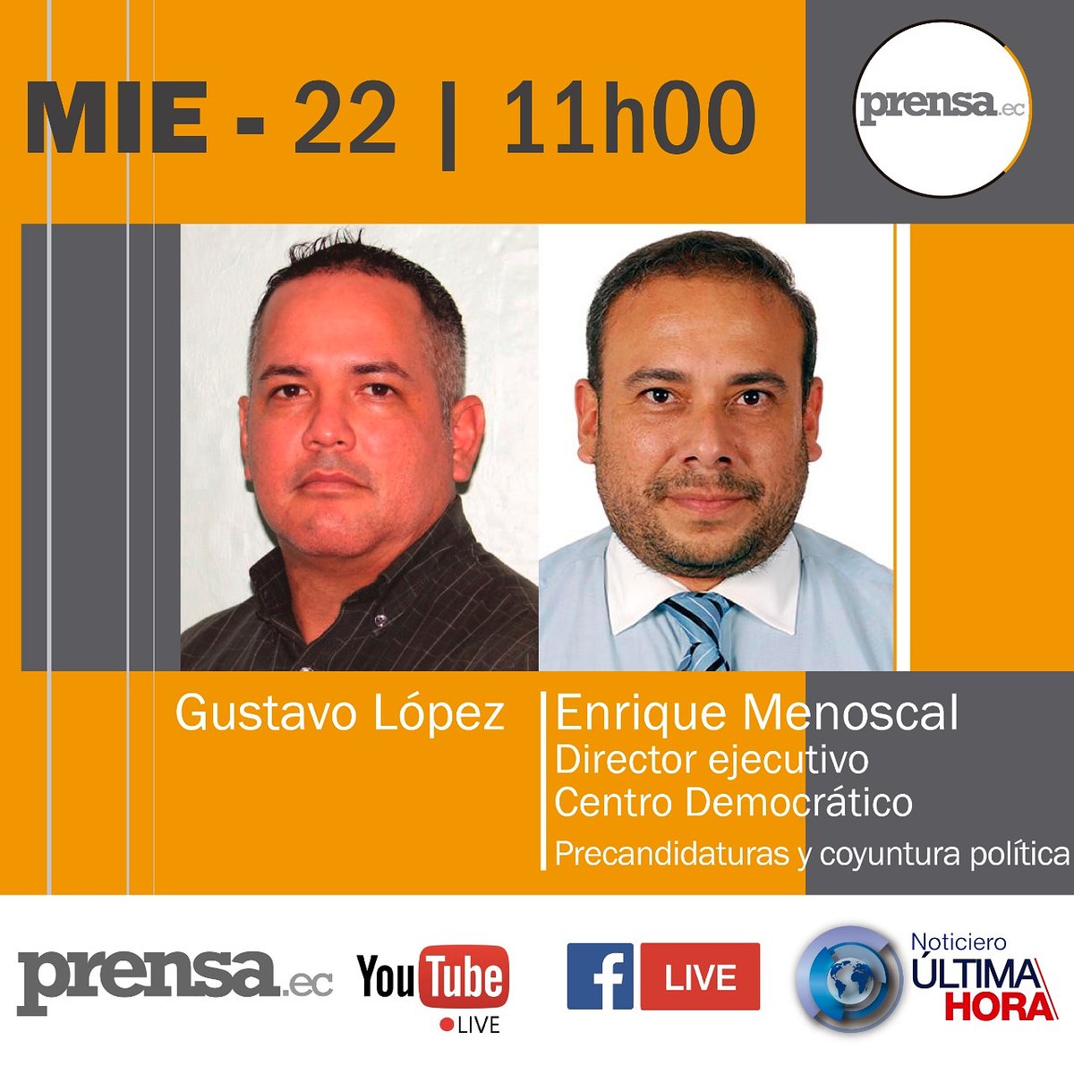 guchorumbero's tweet photo. #ENVIVO
Te invitamos a nuestro espacio virtual de entrevistas Noticiero Última Hora por nuestras plataformas digitales @PrensaEc1
y Noticiero Última Hora en Facebook Live
.
.
.
https://t.co/zupWW097yp https://t.co/IWyGQMgtHK https://t.co/wDYBllWJa9