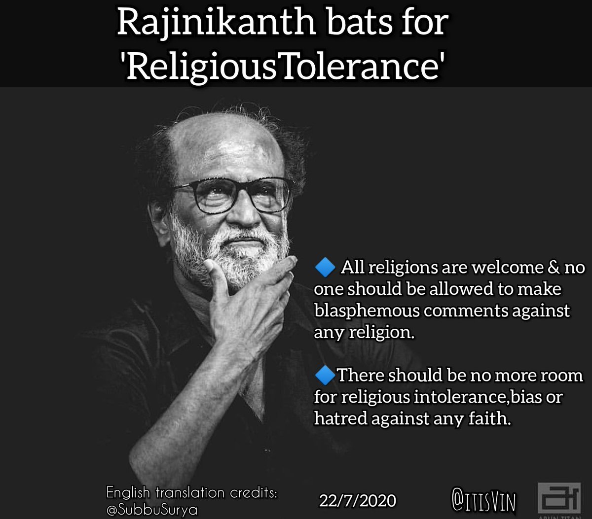 Thalaivar #Rajinikanth bats for 'ReligiousTolerance'

#கந்தனுக்கு_அரோகரா 
#எல்லா_மதமும்_சம்மதமே