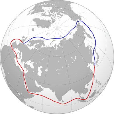 La fonte de banquise est si précoce coté Sibérien que le passage du Nord-Est qui relie Norvège a Alaska est déjà libre de glace & ouvert à la navigation. L'ouverture de ce passage est vue comme une opportunité pour le commerce raccourcissant la distance entre Europe & Chine (5/N)