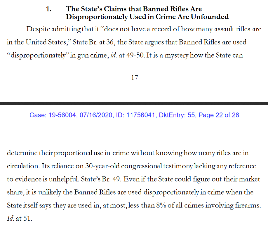 "It is a mystery how the State can determine their proportional use in crime without knowing how many rifles are in circulation."
