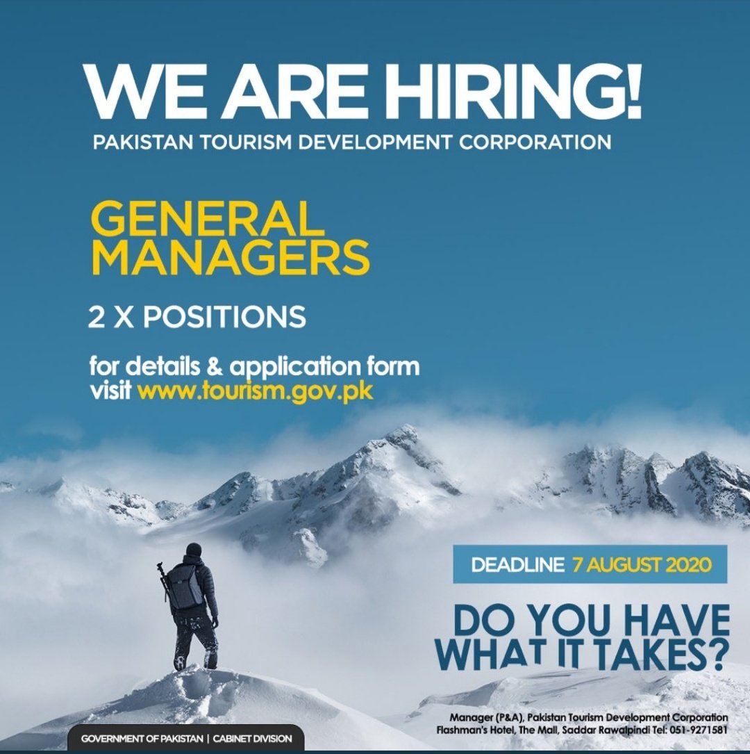 aamirkhj's tweet photo. Pakistan’s Tourism is looking for fresh energetic professionals who can join the team and take #PTDC &amp; #NTCB to new peaks ! 
Applications are open now at :
https://t.co/OtnYaWycWZ
 #jobsPakistan #hpnpakistan #IttehadHotelsAbbottabad #hospitalityprofessionalnetworkpakistan https://t.co/bK8scmzLDK