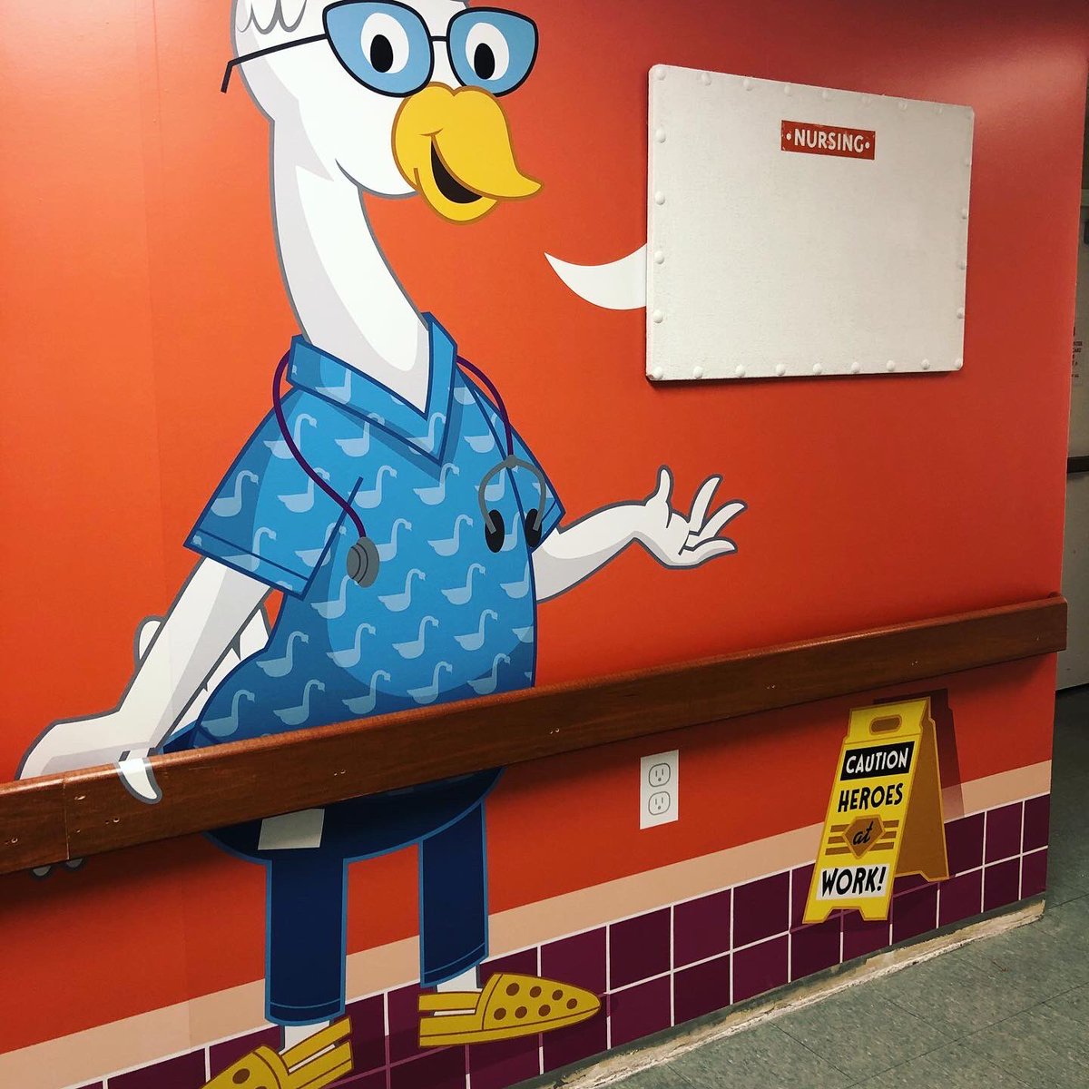 LittleRainey's tweet image. Finished installing my environmental wall display for Ohio Living! Sam the Swan is living LARGE! #illustration #wallgraphics #environmentaldesign #toledodesign #toledoohio