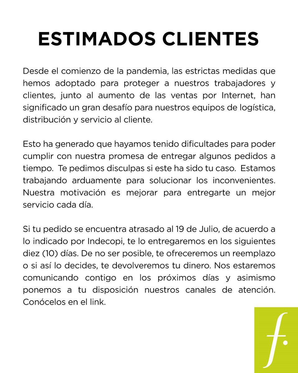 A todos nuestros clientes, compartimos información importante sobre envíos de pedidos online &gt;&gt; bit.ly/3eQcWDd