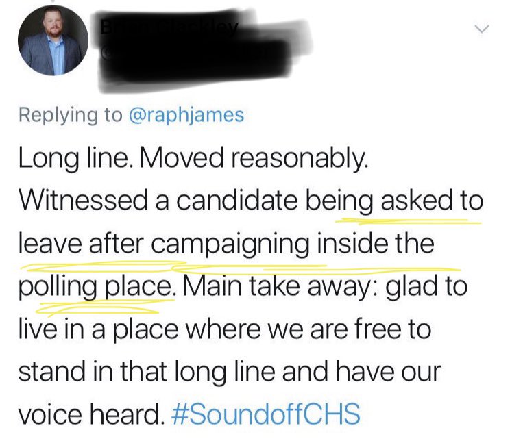 Witnesses tweet what they saw. Even the reporters seem to think this is okay?  Not just the candidate though but even the Charleston County Democrats!