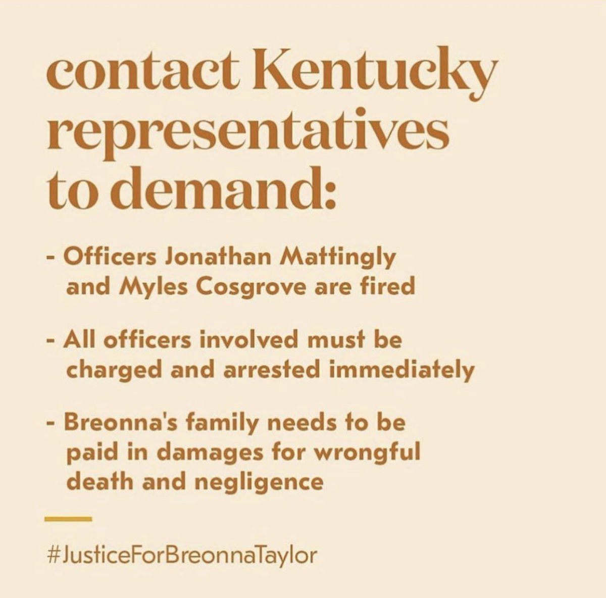 BerniceKing's tweet image. We have not moved on.

#JusticeForBreonnaTaylor 

@GovAndyBeshear @djaycameron @DanielCameronAG @RepJohnYarmuth @RandPaul @senatemajldr