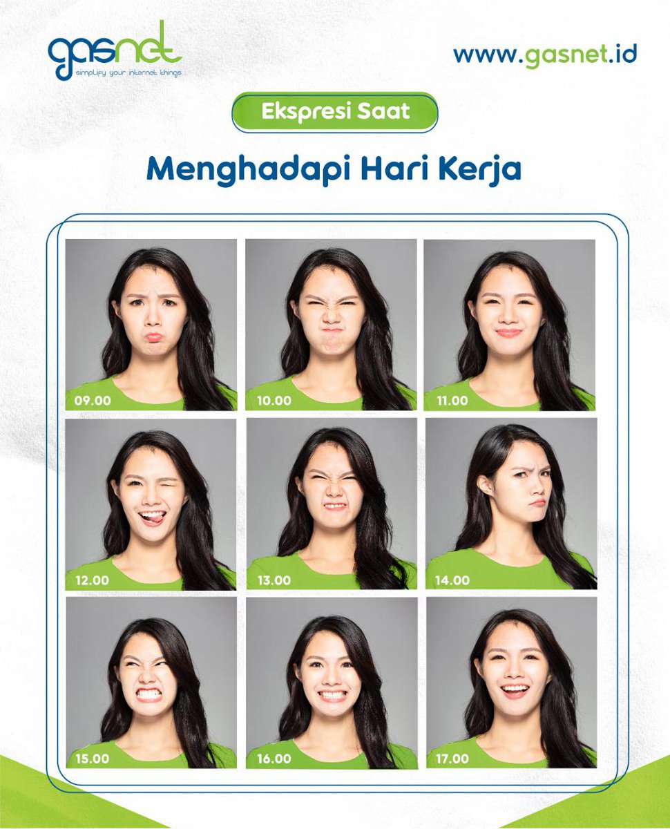 Gasnetid's tweet photo. Ini dia ragam ekspresi Gasnetizen saat mulai menghadapi hari kerja. 
Mulai senyum kalo udah jam makan siang dan bisa lanjut streaming film pakai Internet NgeGas dari Gasnet hihi.  
. 
Kapan sih waktu favorit kamu saat jam kerja?  
.  
#Gasnet #InternetDedicated… https://t.co/t52aeTFCbi